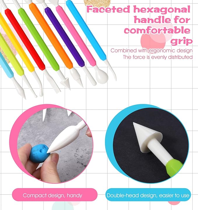 9 Pcs Clay Tools for Kids, Double-Head Sculpting Tools for Pottery, Smooth & Safe for DIY Clay Art, Handmade Craft, School Art Class & Home Hobby