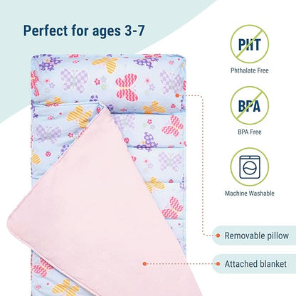 Wildkin Original Nap Mat with Reusable Pillow for Boys & Girls, Perfect for Elementary Daycare Sleepovers, Features Hook & Loop Fastener, Cotton Blend Materials Nap Mat for Kids