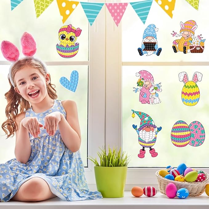 Junrife Easter Diamond Craft Kits Stickers for Kids,Gem Kids' Paint by Number Kits Mosaic Sticker - Best Gifts for Girls Ages 8-12 Easy for Kids Adult Beginners