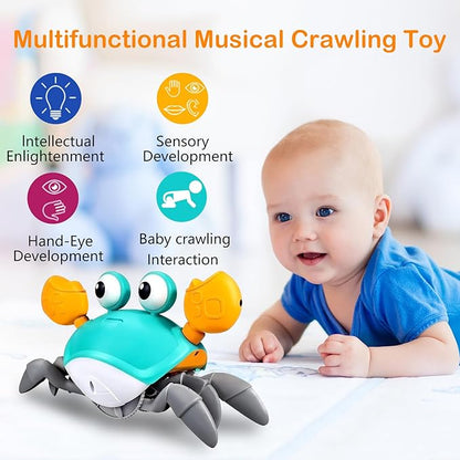 Plnmlls Crawling Crab Baby Toy,Tummy Time Toys,with Music and LED Light,Built-in Rechargeable Battery and Volume Can be Turned Off for 6-12 12-18 36 Months Walking Toddler Birthday Gift(Jade Green)