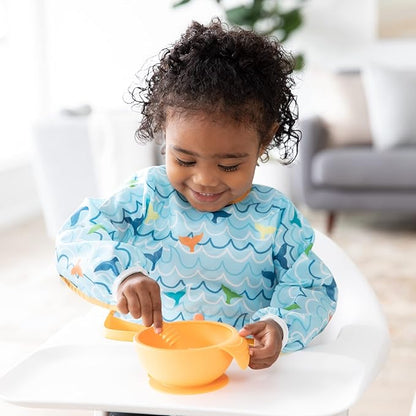 Bumkins Baby Bowl, Silicone Feeding Set with Suction for Baby and Toddler, Includes Spoon and Lid, First Feeding Set, Training Essentials for Baby Led Weaning for Babies 4 Months Up, Tangerine