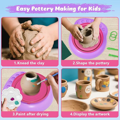 TingingYuli Pottery Wheel for Kids with Clay Kit - Arts and Crafts for Kids Ages 6-8 8-12, Complete Pottery Kit with Air Dry Clay and Painting Tools, Easter Christmas Birthday Gift for Boys Girls