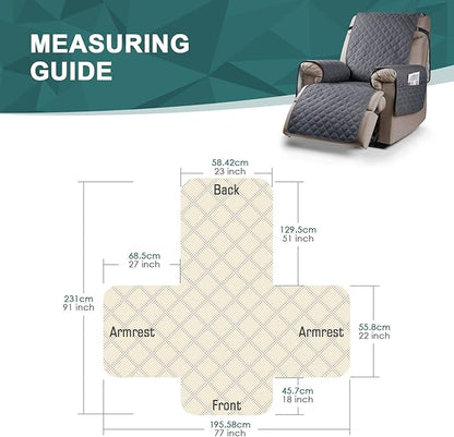 Ruaozz 100% Waterproof Recliner Chair Cover Non-Slip Reclining Cover for Recliner Chair Washable Chair Seat Cover with Elastic Straps for Kids, Dogs, Pets (Dark Grey, 23'')