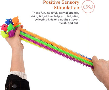 Special Supplies Kid’s Sensory Toys Fidget Strings with Cute Animal Faces, Set of 12, Tactile Stimulation for Hand-Eye Coordination, Textured Stretchy Silicone, Fun for Girls and Boys