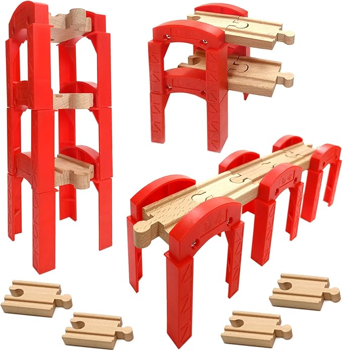 Wooden Train Bridges, Bridge Support, Wooden Train Track Accessories, Wooden Train Track, Train Tracks Compatible with All Major Brands, Wooden Toys for Girls & Boys