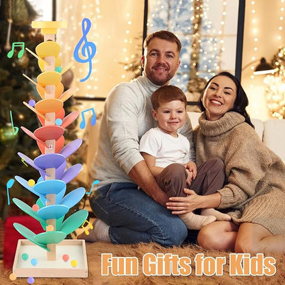 Wooden Marble Run for Kids 4-8 Boys Girls Toys Music Tree Wood Toddlers Marble Ball Run Game Leaves Toys for 3-5 Years Old Learning Montessori Color Sorting Toys Birthday Gift