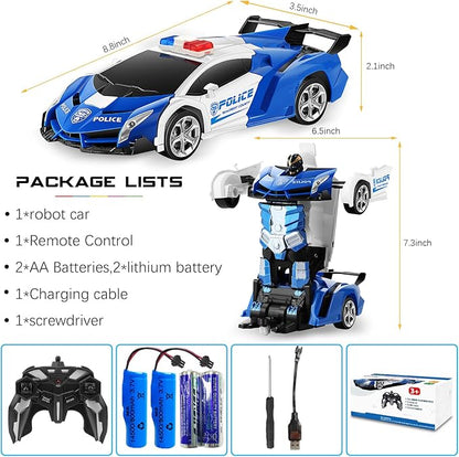 FIGROL Remote Control Car｜Transformable Robot RC Car｜2.4Ghz 1:18 Scale Model Police Car with One Button Deformation｜360 Degree Rotation Drifting for Children