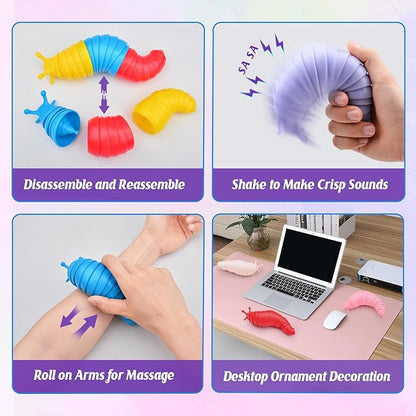Cevioce Fidget Slug Stress Relief Toy Sensory Fidget Slug Toy Fidget Toys for Kids Girls Women 3Pcs Cute Autism Sensory Toys for Autistic Children Easter Basket Stuffers Gifts for Toddler Girls Boys