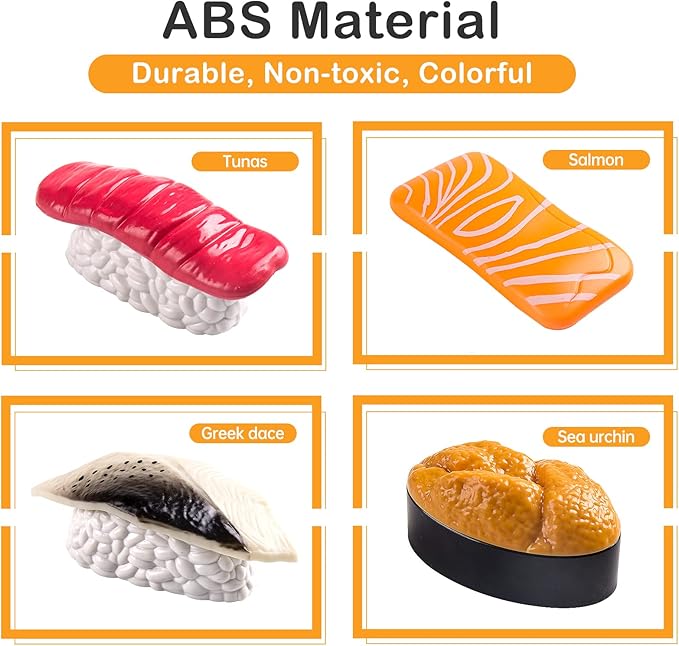 Sushi Slicing Play Food Set, 34Pcs, 3+ Ages LED Light with Color Changing Pretend Food Toys Accessories with Velcro for Kids, Play Kitchen for Toddlers, Learning Gift for Girls Boys