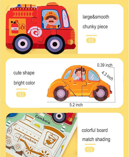 Wooden Puzzles for Toddlers 1-3, Jumbo Base Vehicle Puzzles 2-4,Toddler Boys Toys Birthday Gifts