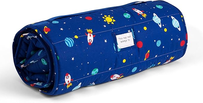 Delta Children Nap Mat - Includes Pillow & Blanket for Toddlers and Kids; Features Carry Handle w/Strap Closure and Name Tag; Rollup Design is Ideal for Preschool and Daycare; Personalization Optional