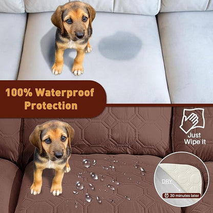 XINEAGE 100% Waterproof Recliner Chair Cover, Non Slip Covers for Recliner Chair with Pocket, Washable Dog Recliner Couch Cover with Elastic Straps (Coffee, 30")