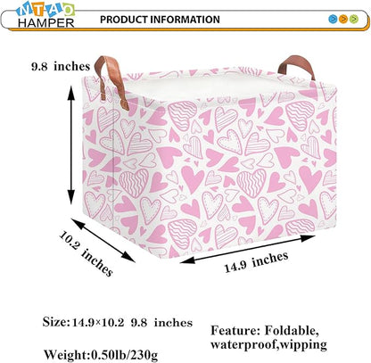 NTAOHAMPER Rectangular Pink Basket Empty, Fabric Storage Basket with Handles, Books Box,Lovely Storage Bin,Room Decor,Gift Basket for Girls(Pink Heart)