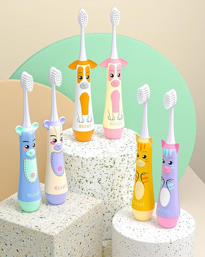 NELL&WELL Kids Electric Toothbrush, 2-Min Timer, 3 Modes with Memory, IPX 7 Waterproof, Battery Powered Kids Toothbrush with 3 Soft Bristles Heads for Children Boys and Girls Ages 3+…