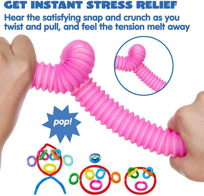 JOYIN 9 Pack Pop Tubes Sensory Toys (Large), Fidget Tubes Party Favors - 9 Colors, Connectable and Extendable for Stress Relief - Perfect for Party, Classroom Exchange, School Reward
