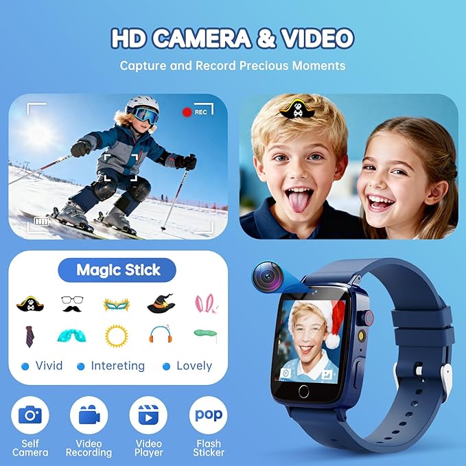Smart Watch for Kids with 26 Puzzle Games, HD Touch Screen Kids Watch, Camera, Music Player, Alarm Clock, Calculator, Pedometer, Learn Card - 12/24hr Toys for Age 3-12 Year Old, Birthday Gift for Boys