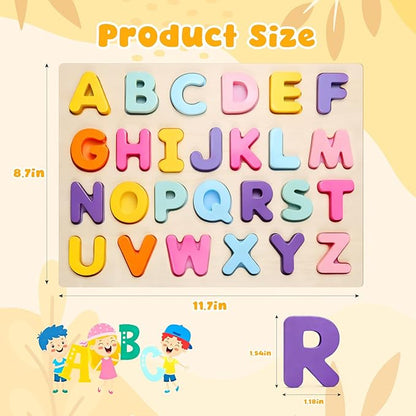 Alphabet Puzzles Wooden for Toddlers, ABC Learning Toys for Kids, Preschool Educational Activities for Girls and Boys