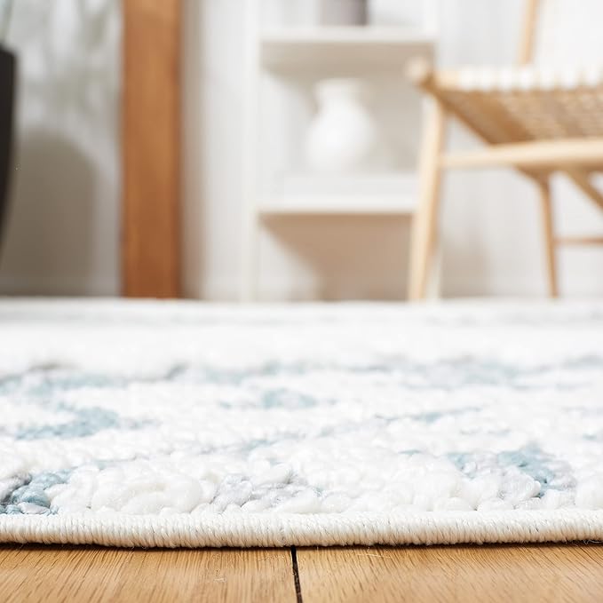 Safavieh Moroccan Tassel Shag Collection Runner Rug - 2'3" x 10', Teal & Ivory, Rustic Trellis, Non-Shedding & Easy Care, 2-inch Thick Ideal for High Traffic Areas in Living Room, Bedroom (MTS652K)