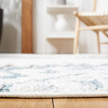 Safavieh Moroccan Tassel Shag Collection Runner Rug - 2'3" x 10', Teal & Ivory, Rustic Trellis, Non-Shedding & Easy Care, 2-inch Thick Ideal for High Traffic Areas in Living Room, Bedroom (MTS652K)