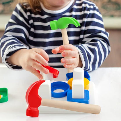Fowecelt 3 Pack Wooden Hammer Toys Simulation Hammers Maintenance Tools Educational Toys for Kids Birthday Party Games Supplies