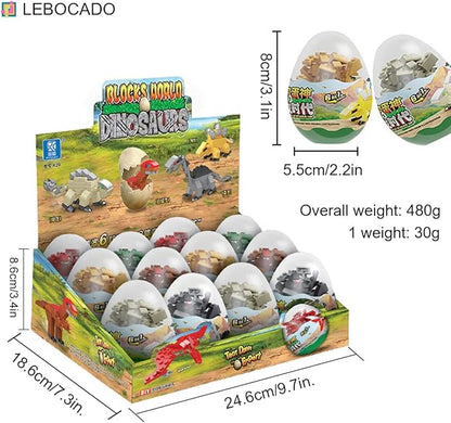 Mini Building Block Sets, 12PCS Dinosaur Toys Building Blocks, 6 in 1 STEM Toys Eggs Building Sets, Party Favors for Kids Goodie Bags Prizes/Birthday Gifts