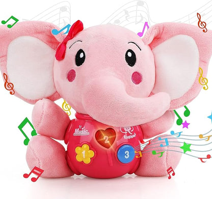 STEAM Life Musical Toys Gift for Baby Newborn 0-6 Month Infant - Plush Elephant Pink