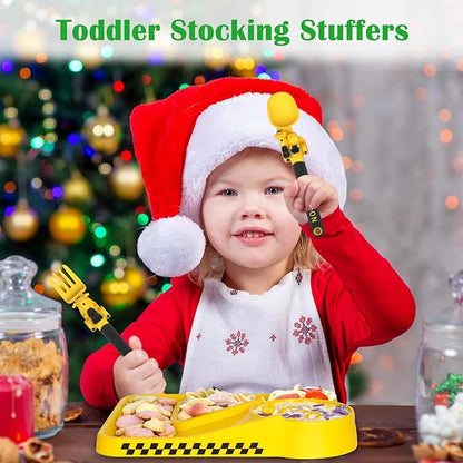 Construction Utensils for Toddlers - Toddler Forks and Spoons - Toddler Spoon and Fork Set - for Kids Utensils - Baby Utensils - Portable Utensil Set for 1 2 3 4 5 years old - Yellow