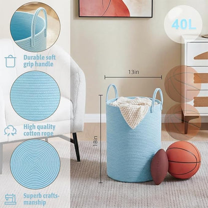 Laundry Basket,Woven Cotton Rope Laundry Hamper,40L for Decor Storage of Dirty Clothes,Toys and Blankets in Bathroom,Baby Room and Living Room