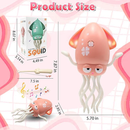 Pbooo Magic Dancing Octopus Toy, Electric Crawling with LED Lights and Music, Rechargeable Music Squid Baby Toy for 3-6 Year Olds, Tummy Time and Toddler Walking Toy, Birthday Gift, Pink