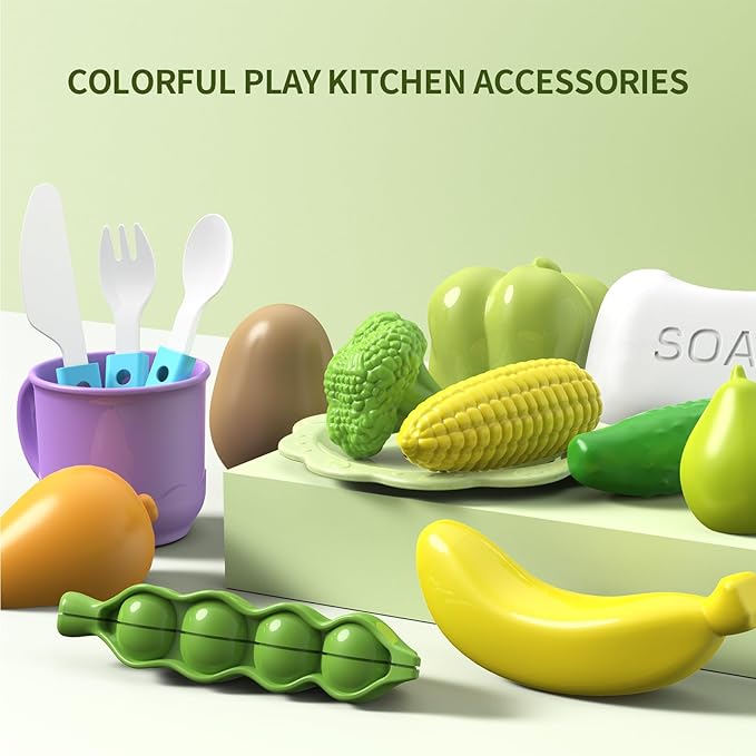 Play Sink with Running Water, Toddler Toy Sink with Electric Faucet & Play Kitchen Accessories, Pretend Play Toys, Play Dishwasher Water Toys for Toddlers Kids Boy Girl Birthday Gift