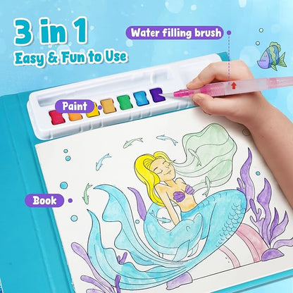 JoyCat Paint with Water Coloring Books for Toddlers, Watercolor Painting Sets for Kids Ages 3-5 4-8, Arts and Crafts Drawing Activities Toy Birthday Gifts for Boys Girls (Ocean Princess)