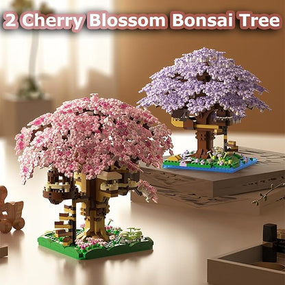 Beego 2 Bonsai Tree Cherry Blossom Building Toy Not Compatible with Lego, Japanese Sakura Pink&Purple Flower House Building Micro Bricks, Tree House Botanical Collection for Adults, Teen (2201 PCS)