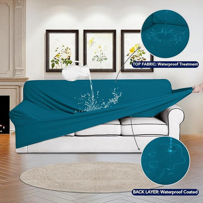 PureFit 100% Dual Waterproof Couch Cover Slipcovers for Couches and Sofas - Stretch Non Slip Fleece Sofa Covers Washable, Leakproof Furniture Protector for Kids, Pets, Dog (Loveseat, Peacock Blue)