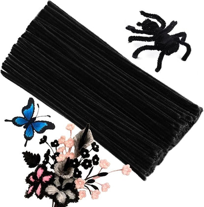 ZXIIXZ Pipe Cleaners Craft, 100 Pcs Black Chenille Stems Bulk Pipe Cleaners Craft Supplies for Festivals Art DIY Home Decorations