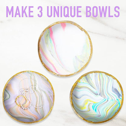 Make Your Own Clay Jewelry Bowls Arts and Crafts Kit, Clay Jewelry Dish Kit, Birthday Gifts for Girls Kids Ages 8 9 10 11 12 Years Old, DIY Jewelry Craft Clay Bowl, Clay Crafts for Girls 8-12