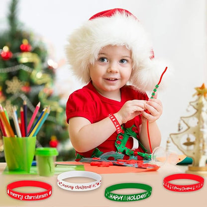 Morcheiong 42 Pieces Christmas Rubber Bracelets 7 Classic Design Silicone Wristbands for Merry Xmas Party Favors (Mixed Color)