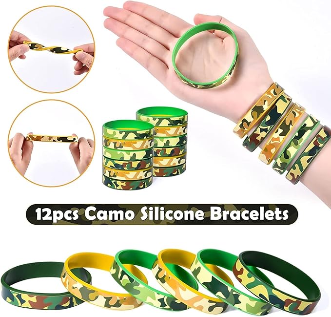 Golray Army Party Favors Camo Wristband Big Parachute Tanks Aircraft Keychain Army Men Soldier Figures Toys for Kids Boys Camouflage Military Camo Birthday Party Supplies Decoration Gift Bag Stuffers