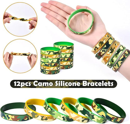 Golray Army Party Favors Camo Wristband Big Parachute Tanks Aircraft Keychain Army Men Soldier Figures Toys for Kids Boys Camouflage Military Camo Birthday Party Supplies Decoration Gift Bag Stuffers