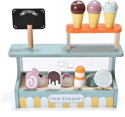 Wooden Ice Cream Toy Set, Toddler Pretend Play Kitchen Accessories Kids Wooden Toys for Kids, Perfect for Christmas Birthday Gift