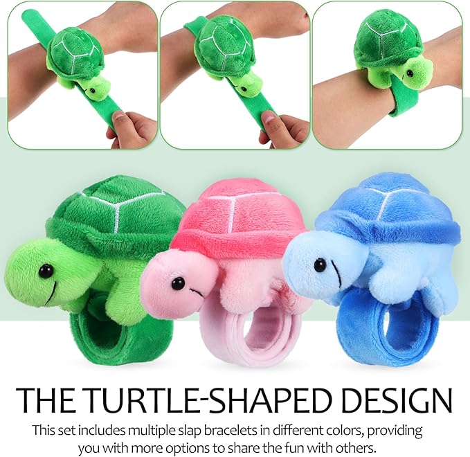 Gadpiparty 6 Pieces Turtle Slap Bracelet Plush Hug Animal Slap Bracelet Stuffed Animals Slap Bracelets Turtle Wrist Band for Christmas Birthday Party Supplies