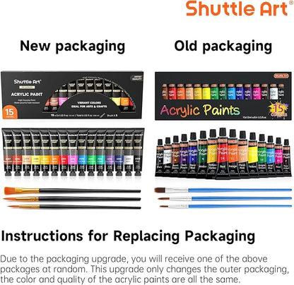 Shuttle Art Acrylic Paint Set, 15 x 12ml Tubes Artist Quality Non Toxic Rich Pigments Colors Perfect for Kids Adults Beginners Artists Painting on Canvas Wood Clay Fabric Ceramic Crafts