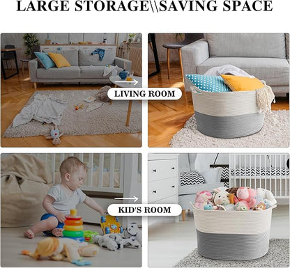 Maliton XXXLarge Blanket Basket Living Room - 22" x 22" x 14" Cotton Rope Baskets for Storage - Large Woven Basket for Toys, Towels, Pillows, Clothes- Rope Laundry Hamper with Handles - Nursery Bin