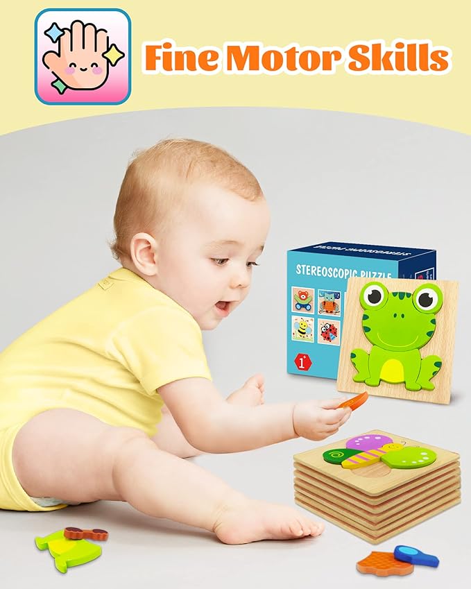 Bekayshad Wooden Puzzles Toddler Toys Gifts for 1 2 3 Year Old Boys Girls, 8 Pack Animal Jigsaw Puzzles Montessori Toys, Learning Educational Christmas Birthday Gifts for Girls Boys Ages 1-3