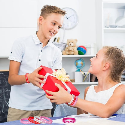 Morcheiong 42 Pieces Valentine's Day Party Favors Rubber Bracelets Pink Red Classic Silicone Wristbands for Kids Adults Valentine's Day Party Decorations