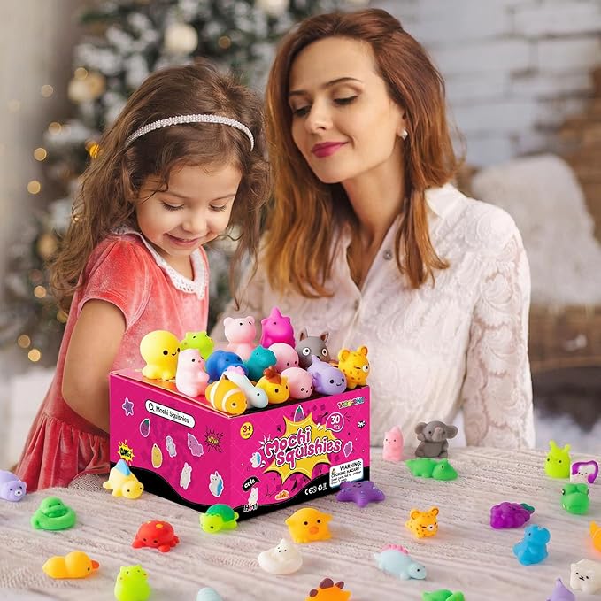 120 Pcs Bulk Mochi Squishy Toys for Kids, Kawaii Animal Stress Relief Toys, Mini Sensory Toys for Classroom Prizes, Party Favors, Goodie Bag Fillers, Treasure Box, Large Storage Box Included