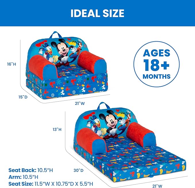 Delta Children - Mickey Mouse Cozee Buddy Flip-Out Kids Chair, Blue