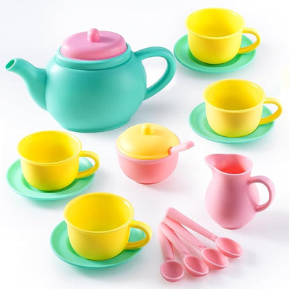 JOYIN 18PCS Pretend Play Tea Party Set Play Food Accessories BPA Free, Phthalates Free, Plastic Tea Set, Mini Kitchen for Kids, Gifts for Toddler Boys Girls Ages 3 4 5 6 Years Old
