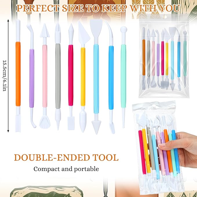 Ferrochef 10 Set 90 Pcs Clay Sculpting Tools Different Shapes Pottery Tools Plastic Clay Carving Cutters Pottery Trimming Supplies for DIY Ceramics Plastilina Molding Embossing (Colorful Style)