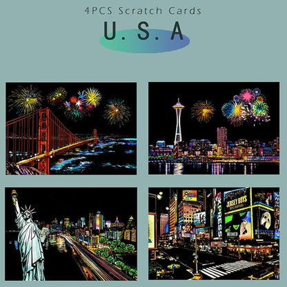 Georgie Porgy Scratch Paper Art A4 Set for Kids Adults Magic Rainbow Scratch Postcards Boards for DIY Arts and Crafts Kits Christmas Birthday Gift with Scratching Tools Kit (Europe+USA)