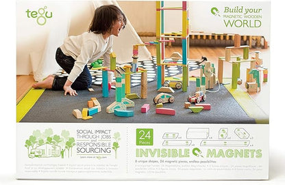 24 Piece Tegu Magnetic Wooden Block Set, Blossom, 1-99 years old